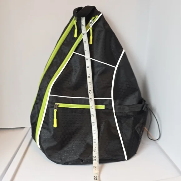 Unisex Black Crossbody Sling Bag Daypack Neon Yellow Green Sporty Travel Hiking - Picture 8 of 10